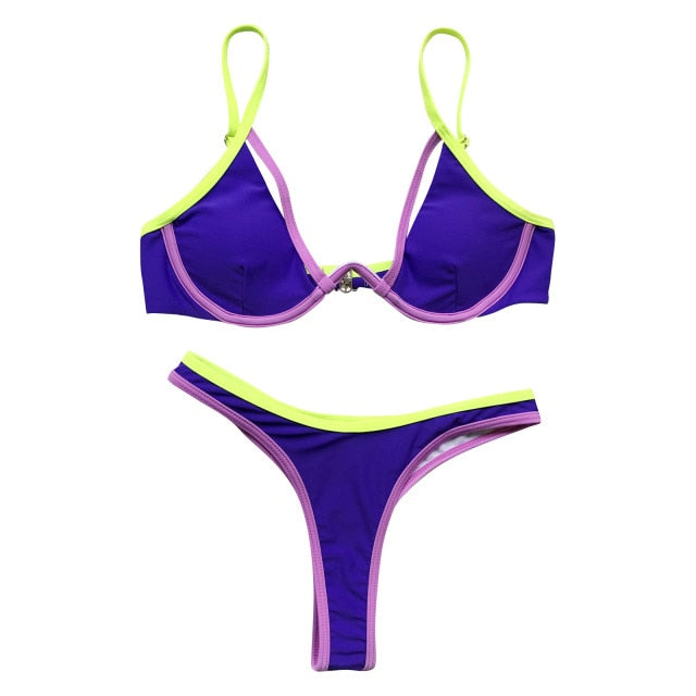 Women's Swimsuit Bikini Swimwear Patchwork Set Separate Swimsuit Two Piece Filled Bra Swimwear Beachwear Bathing Suits - Virtual Blue Store