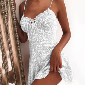 Plus Size Floral Ruffles Drawstring Mini Dress Summer Beach Clothes Y2K 5XL Sexy Boho Spaghetti Strap V-neck Dresses Clubwear - Virtual Blue Store