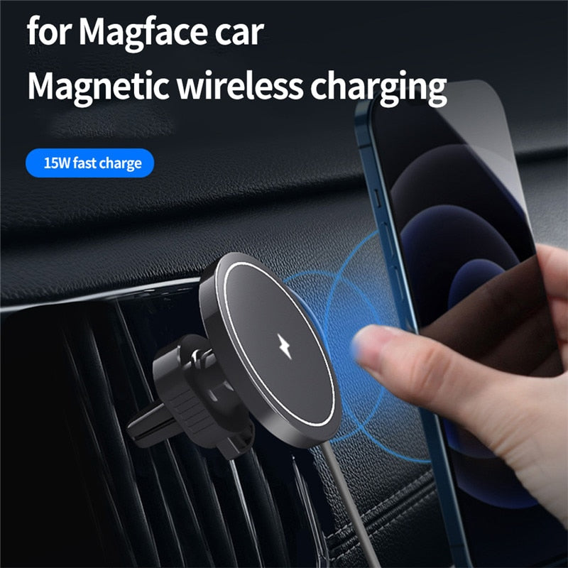 15W Magnetic Wireless Car Charger Phone Holder For Iphone Xiaomi Huawei Samsung Fast Charge Air vent Mount Mini Car Phone Holder - Virtual Blue Store