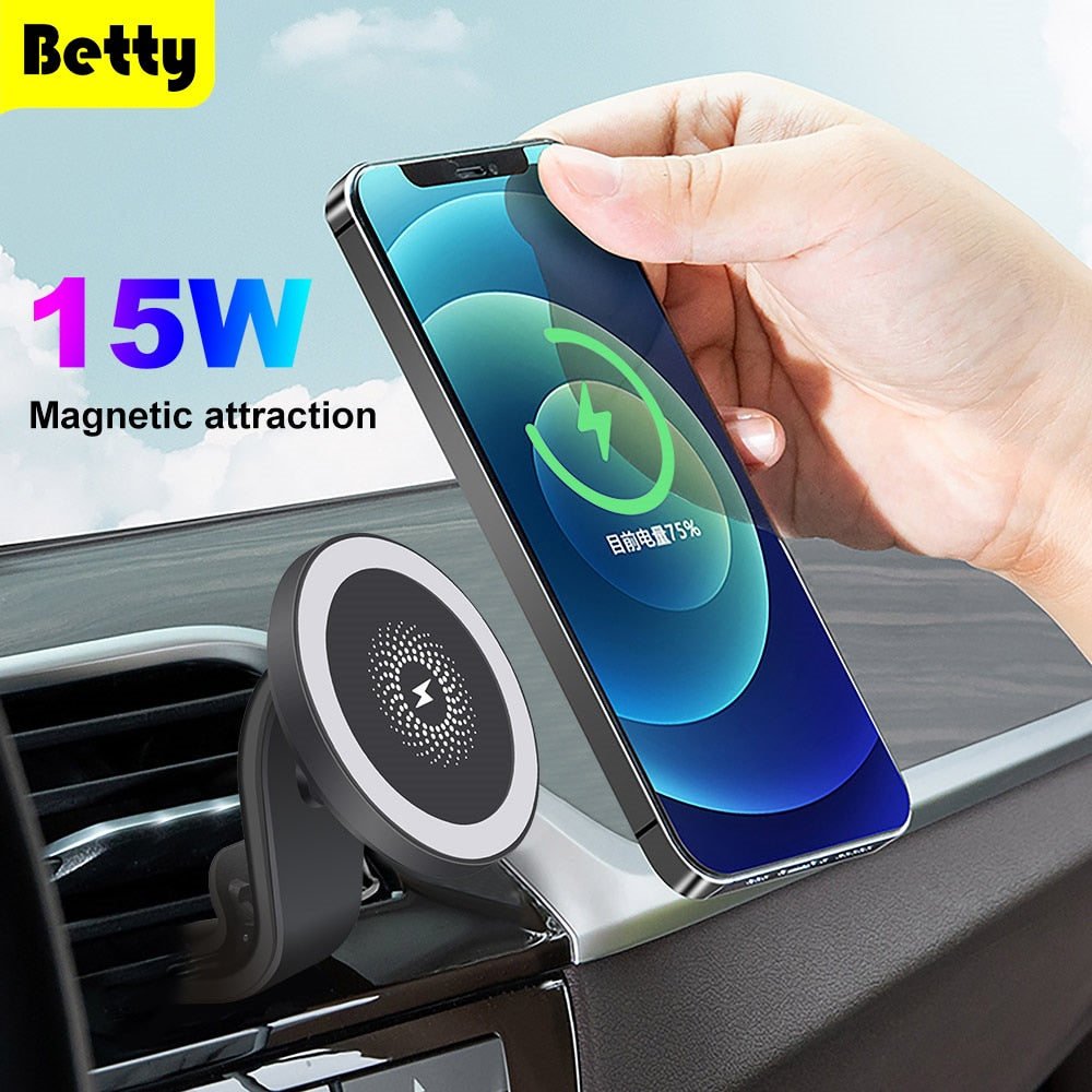 Betty Car bracket Magnetic charger type c for mobile Phone magsafing Wireless Charger Holder air vent Mount Car charging stand - Virtual Blue Store