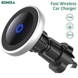 Bonola Qi Car Wireless Charger for iPhone 12 Pro Max/12Pro/12 /12Mimi 15W Magnetic Mount Fast Wireless Charging Car Phone Holder - Virtual Blue Store