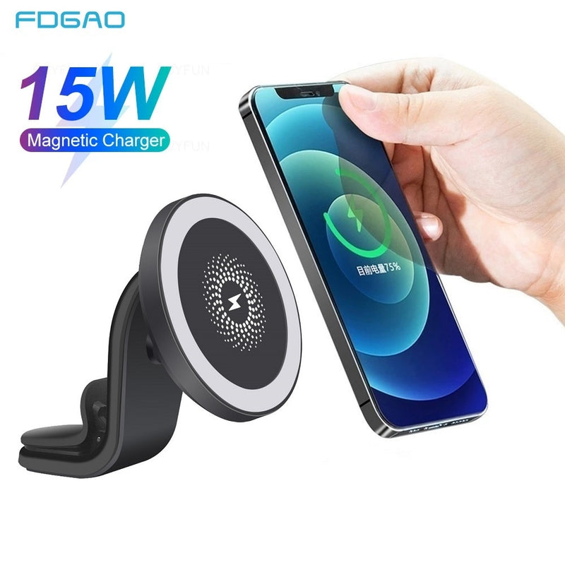 15W Magnetic Car Wireless Charger Mount Stand For MagSafe iPhone 12 Mini Pro Max Fast Charging Wireless Charger Car Phone Holder - Virtual Blue Store