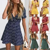 New Women Summer Casual Shorts Boho Floral Design Evening Party Dress V Neck Beach Dress Fashion Sexy Mini Dresses - Virtual Blue Store