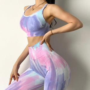 NEW Dyeing Seamless yoga set gym fitness clothing sportswear high waist gym leggings suit sports bra sports suits yoga top - Virtual Blue Store