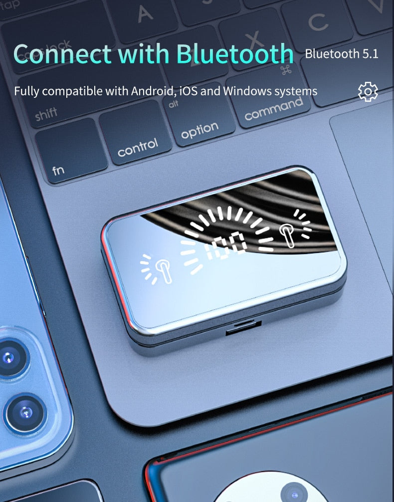 TWS Bluetooth 5.1 Earphones Stereo Sports Waterproof Bluetooth Wireless Headphones 2000mAh Charging Box Earbuds With Mic Earbuds - Virtual Blue Store