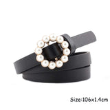 1pc Women Pearls Beading O-Ring Buckle Belts PU Waist Belt For Lady Dress Clothing Accessories Black Leather Luxury Waistband - Virtual Blue Store