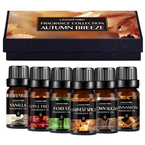 Lagunamoon 6 Gift Set Autumn Breeze Premium Fragrance Oil Set 10ml Oils Apple Fresh Vanilla Brown Sugar Cinnamon Harvest Spice - Virtual Blue Store