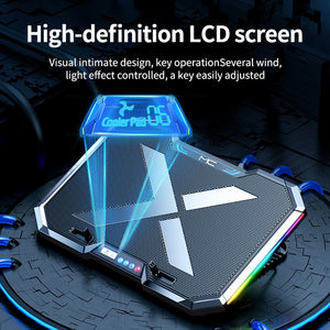MC Q8 Gaming RGB Notebook Cooler Laptop Cooling Pad Super Mute 6 LED Fans Powerful Air Flow Portable Adjustable Laptop Stand