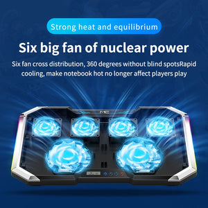 MC Q8 Gaming RGB Notebook Cooler Laptop Cooling Pad Super Mute 6 LED Fans Powerful Air Flow Portable Adjustable Laptop Stand