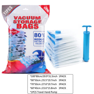 7-11PCS Vacuum Bag Reusable Vacuum Storage Bags For Cloth Compressed Bag With Hand Pump Travel Save Space Seal Blanket Organizer