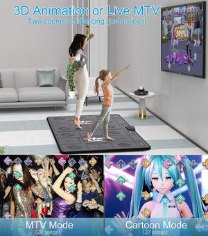 Double User Dance Mat with Two Wireless Handle Controllers Motion Sensing Game Non-Slip Massage Yoga Pads for TV Computer