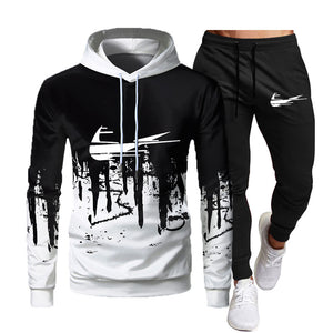 Fall Winter Fleece Thick Brand Men&#39;s Sets Tracksuit Fashion Hoodies Trouser 2Pcs Sportswear Track Suit Joggers Male