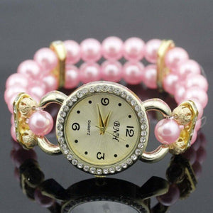 shsby New Women's Rhinestone Quartz Analog Bracelet Wrist Watch lady dress watches with Colorful pearls - Virtual Blue Store