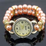 shsby New Women's Rhinestone Quartz Analog Bracelet Wrist Watch lady dress watches with Colorful pearls - Virtual Blue Store