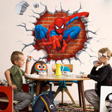 3d Hole Cartoon Spiderman Wall Stickers - Virtual Blue Store