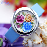 Shsby Brand flowers Leather Strap Watches Women Dress Watch girl Casual Quartz wristwatch Lady Rhinestone Quartz bracelet Watch - Virtual Blue Store