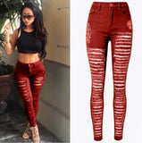 Sexy Women Destroyed Ripped Denim Jeans Skinny Hole Pants High Waist Stretch Jeans Slim Pencil Trousers Black White Blue - Virtual Blue Store