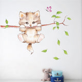 Cat Butterfly Tree Branch Wall Stickers - Virtual Blue Store