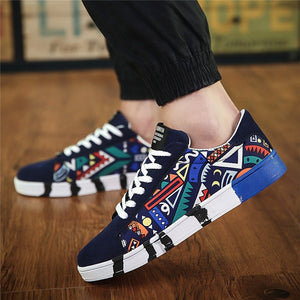 Men Casual Canvas Print Sneakers - Virtual Blue Store