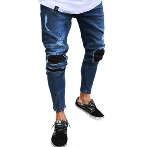 Skinny Motorcycle Denim Pants - Virtual Blue Store