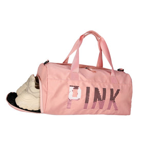 Sequins PINK Letter Fitness Bag - Virtual Blue Store