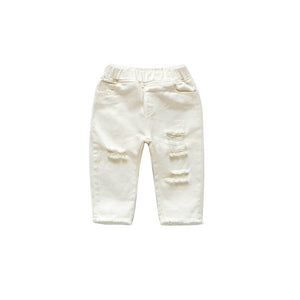 Broken Hole White Color Pants - Virtual Blue Store