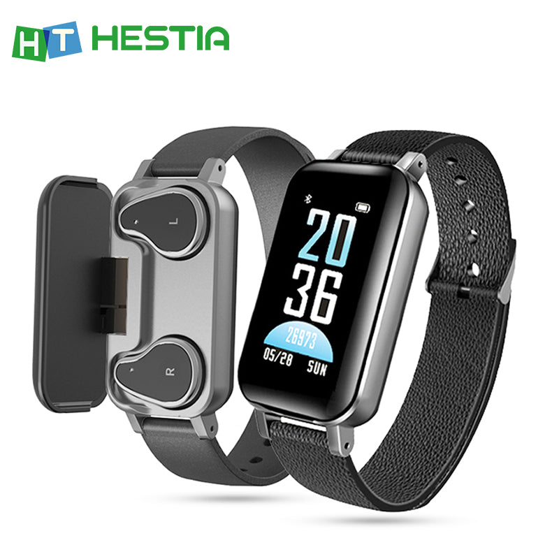 T89 TWS Newest AI Smart Watch With Bluetooth Earphone Heart Rate Monitor Smart Wristband Long Time Standby Sport Watch Men - Virtual Blue Store