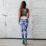Color Letter Printing Sports Yoga Suit Female Vest+Leggings Gym Fitness Sportswear  2 Piece Set Workout Clothing - Virtual Blue Store