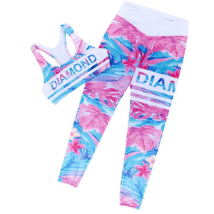 Color Letter Printing Sports Yoga Suit Female Vest+Leggings Gym Fitness Sportswear  2 Piece Set Workout Clothing - Virtual Blue Store