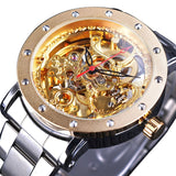Forsining Silver Skeleton Wristwatches Black Red Pointer Silver Stainless Steel Belt Automatic Watches for Men Transparent Watch - Virtual Blue Store